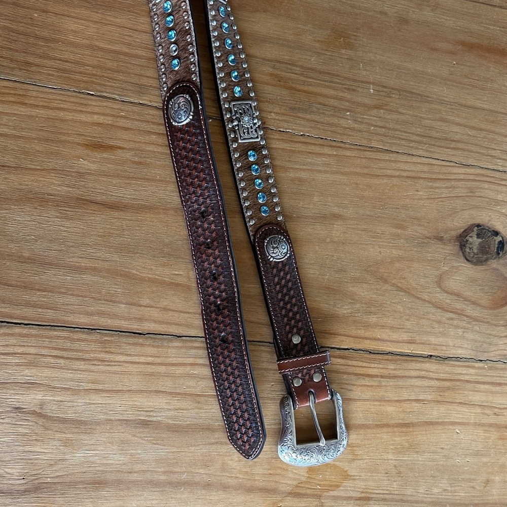 Brown Leather Belt with Turquoise Accents